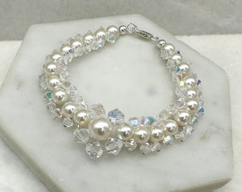 Pearl & Crystal Sterling Silver Bracelet | Pearl Bridal Bracelet | Preciosa Wedding Jewellery | Set Available | Brooke