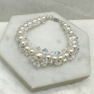 Pearl & Crystal Sterling Silver Bracelet | Pearl Bridal Bracelet | Preciosa Wedding Jewellery | Set Available | Brooke