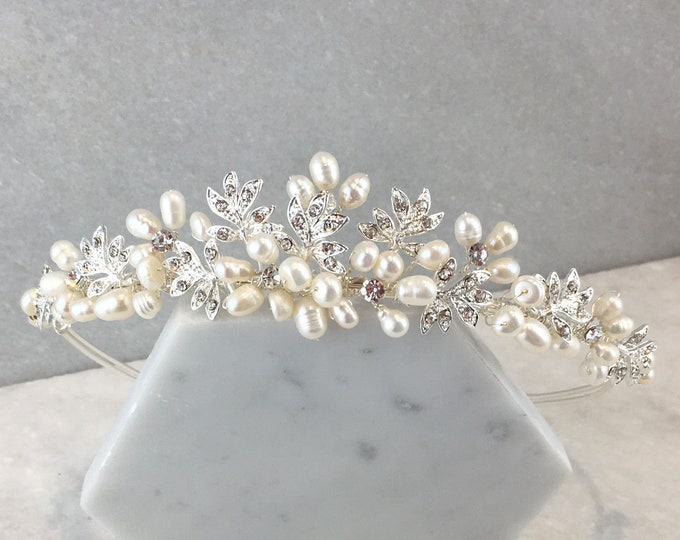 Freshwater Pearl & Diamante Leaf Wedding Tiara Leaf Tiara - Etsy UK