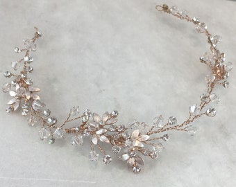 Rose Gold Leaf, Crystal & Diamante Hair Vine | Rose Gold Leaf Hair Vine | Rose Gold Crystal Hair Vine | Dhalia