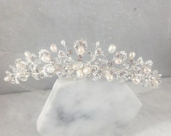 Freshwater Pearl & Diamante Wedding Tiara | Traditional Bridal Tiara | Esme Tiara