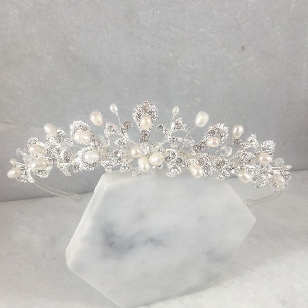 Freshwater Pearl & Diamante Wedding Tiara | Traditional Bridal Tiara | Esme Tiara
