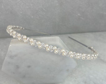 Pearl & Crystal Headband | Made to Order in Choice of Pearl Colours | Silver, Gold or Rose Gold Options | Betsy