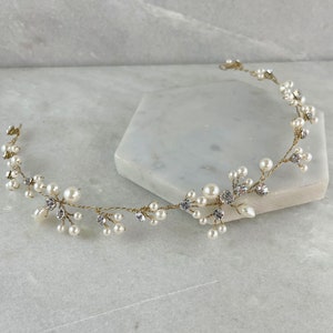 Gold Pearl & Diamante Haarranke | Gold Brautkranz | Gold Brautjungfer Haarranke | Einfacher Weinstock