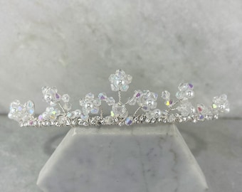 Crystal Daisy Flower Girl Tiara: Silver Plated Communion Christening Tiara