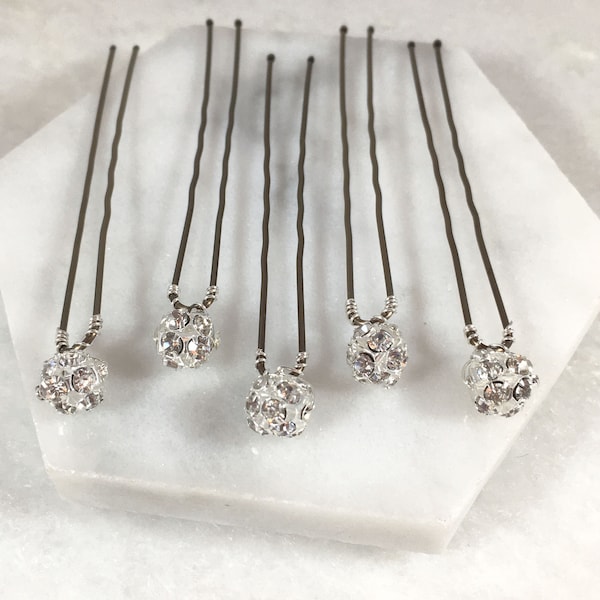 Set of 5 Crystal Rhinestone Hair Pins | Made to Order in Choice of Hair Pin | Diamante Sparkle Hair Pins | Wedding Rhinestone Pin Set