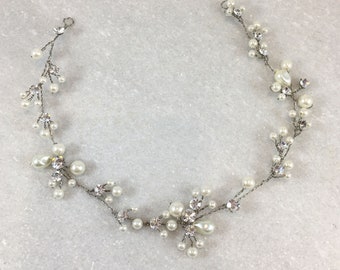 Vintage Silver Pearl & Diamante Hair Vine | Pearl and Rhinestone Hair Vine | Simple Vine