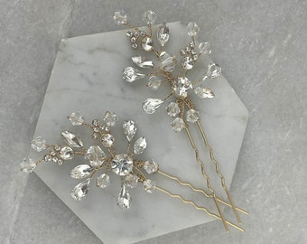 Sparkling Crystal & Diamante Gold Hair Pins / Elija 1, 2 o 3 pines / Pines de pelo de dama de honor / Pines de pelo de cristal de oro de boda / Ángel