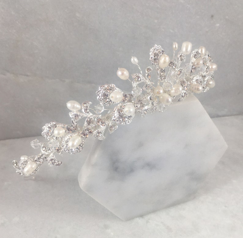 Freshwater Pearl & Diamante Wedding Tiara Traditional Bridal - Etsy UK