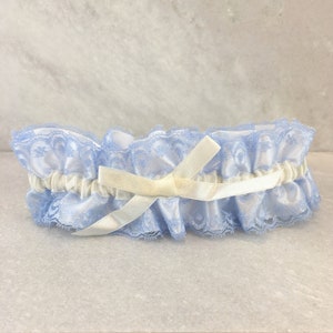 Blue Lace Wedding Garter: Ivory Satin Bridal Garter