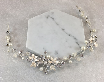Silver Leaf & Ivory Pearl Hair Vine | Elie
