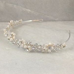 Freshwater Pearl Flower & Crystal Leaf Headband Wedding Headband Pearl and crystal tiara Romance image 5
