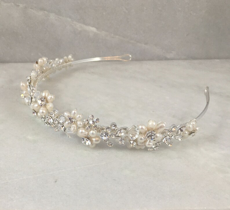 Freshwater Pearl Flower & Crystal Leaf Headband Wedding Headband Pearl and crystal tiara Romance image 5