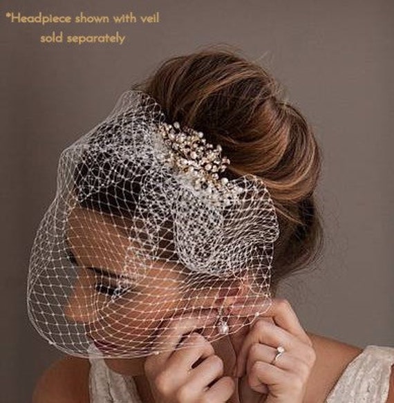 Pearl Bridal Blusher, Short Length Tulle Veils