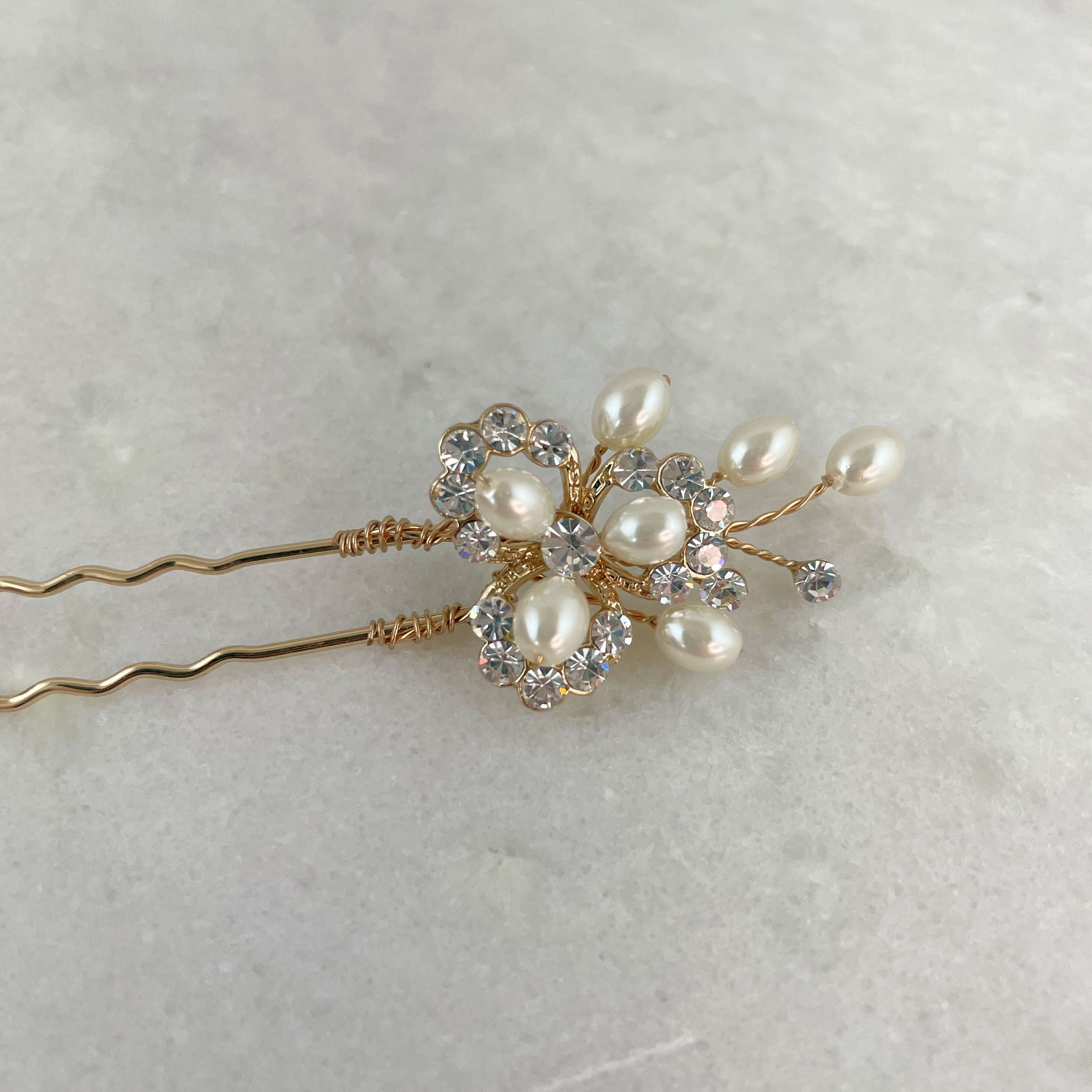 Set of 3 Gold Pearl & Diamante Hair Pins Gold Bridesmaid Etsy