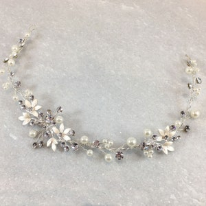 Silver Leaf & Ivory Pearl Hair Vine Elie image 2