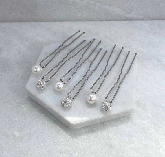 Set of 6 Pearl Diamante Sphere Hair Pins Made to Order in Choice