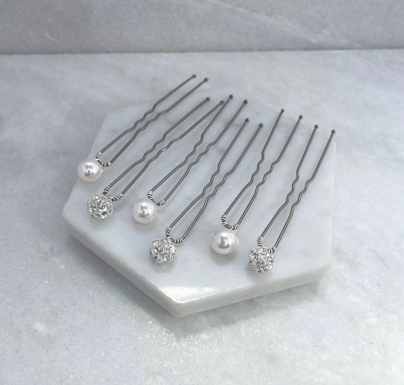 Set of 6 Pearl & Diamante Sphere Hair Pins Made to Order in Etsy