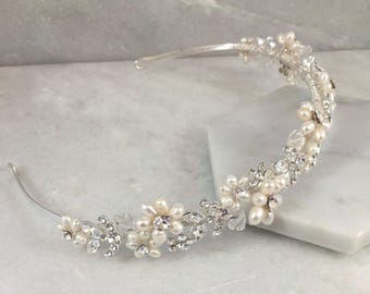 Freshwater Pearl Flower & Crystal Leaf Headband | Wedding Headband | Available With Matching Jewellery | Romance