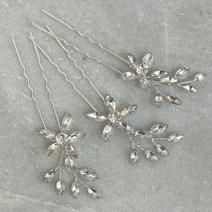 Set mit 3 Crystal Diamante Blumen Haarnadeln | Brautjungfer Haarnadeln | Hochzeit Strass Haarnadeln