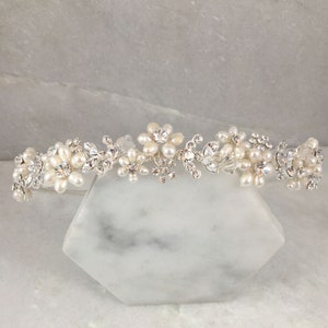 Freshwater Pearl Flower & Crystal Leaf Headband Wedding Headband Pearl and crystal tiara Romance image 4