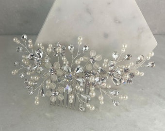 Pearl & Diamante Flower wedding Hair Comb | Wedding Veil Comb | Lucia
