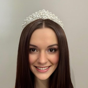 Clustered Pearl & Diamante Wedding Crown | Classic Princess Bridal Tiara | Peak Crown