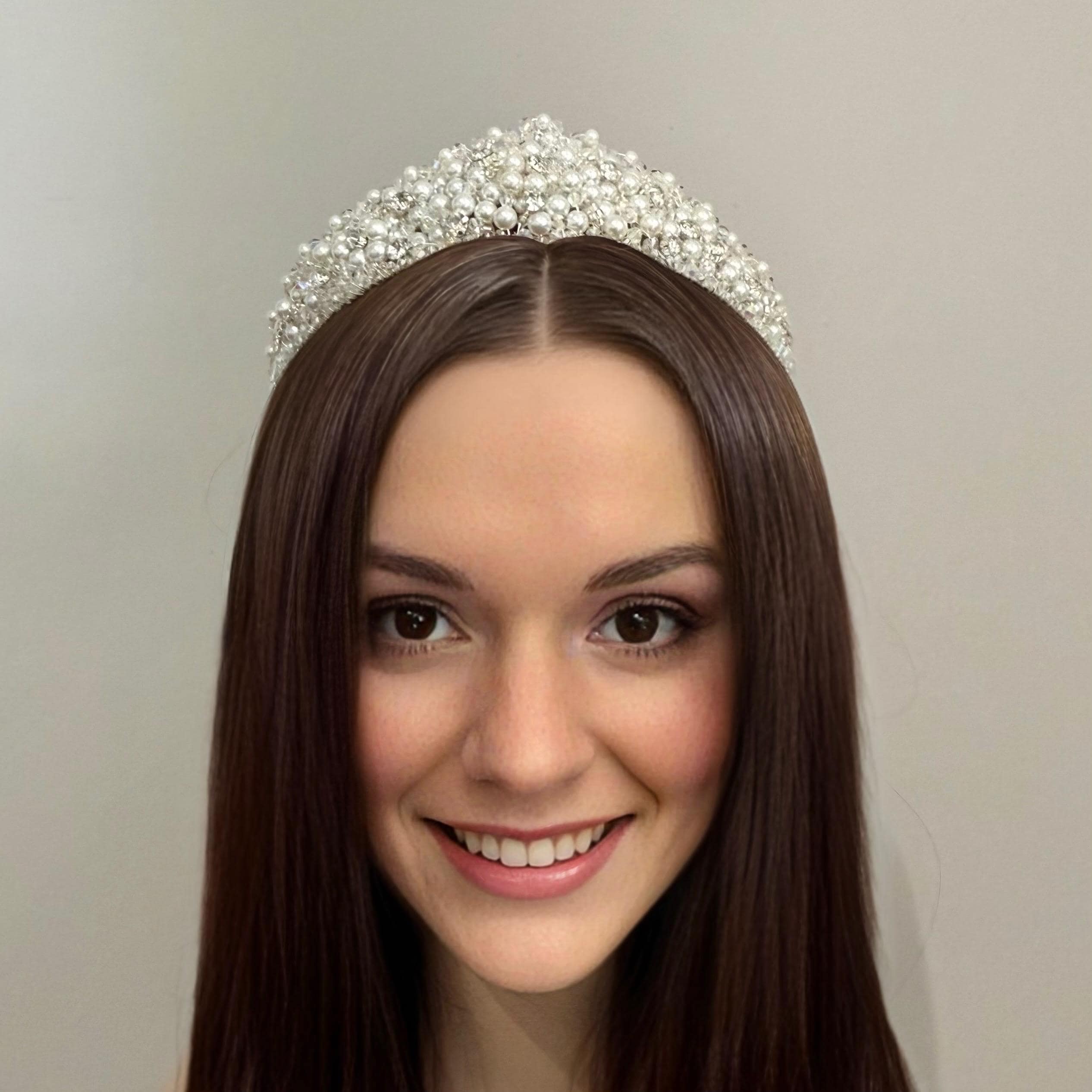 Tiara Corona Principessa Fascia Testa Cristallo – Argento – Matrimonio, Comunione, Cerimonia - Foto 3