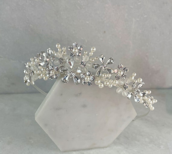 Pearl & Crystal Flower Wedding Tiara | Pearl Bridal Tiara