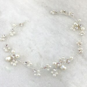 Silver Plated Pearl & Diamante Hair Vine Pearl and Rhinestone Hair Vine Simple Vine image 2