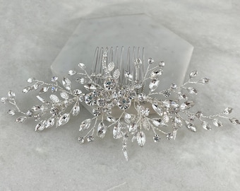 Silver Crystal Diamante Leaf Hair Comb | Vine Hair Comb | Diamond Hair Comb