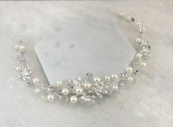 Bridal Silver Crystal Leaf Hair Vine Amazon.com : Teyglen Bridal Wedding Hair Vine Headband  main image 3