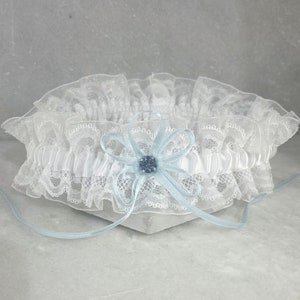 Blue Crystal, Ivory Lace Wedding Garter | Something Blue Bridal Garter