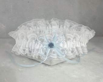 Blue Crystal, Ivory Lace Wedding Garter | Something Blue Bridal Garter