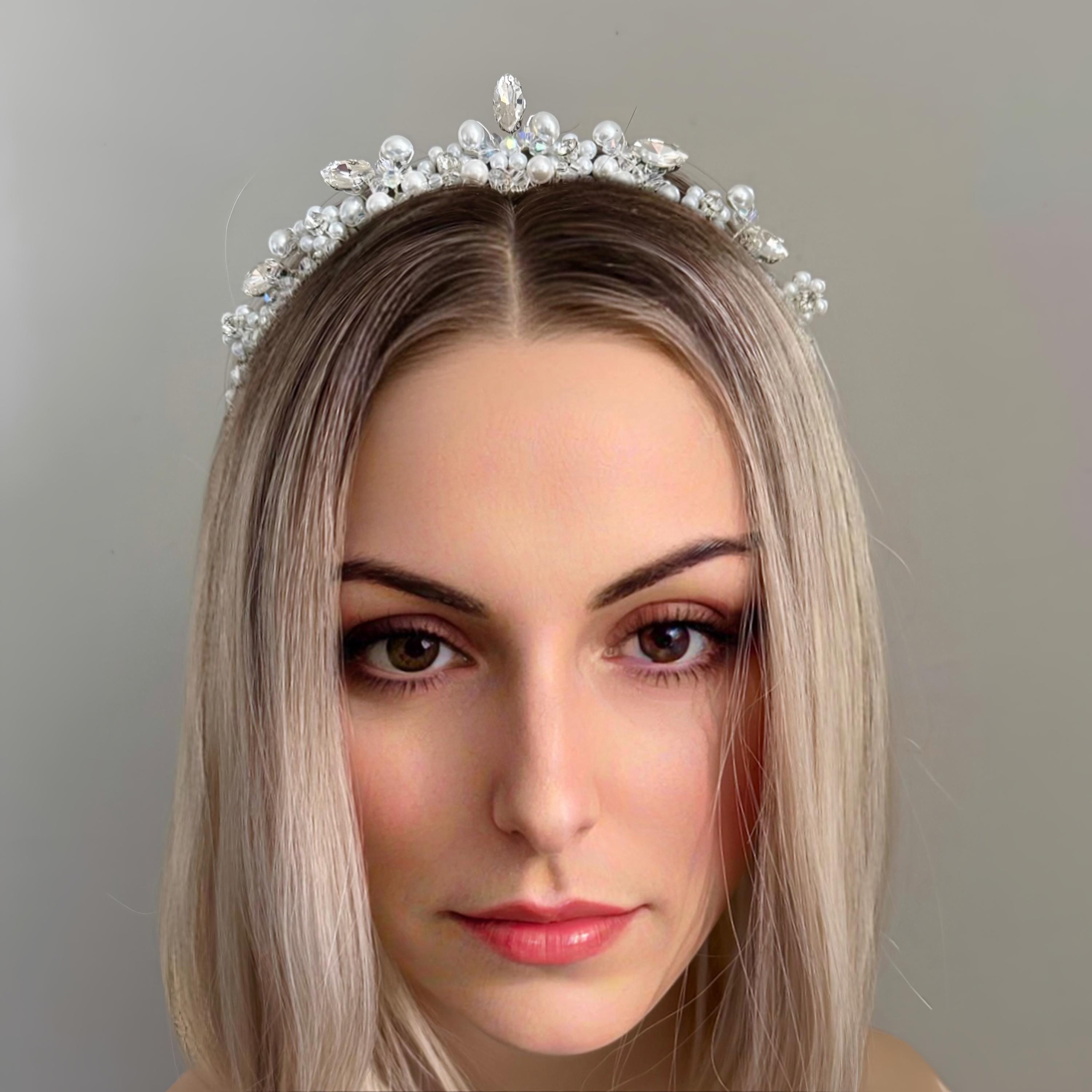 Petite Pearl & Diamante Wedding Tiara | Modern Pearl Bridal Tiara | Ivy