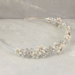 Freshwater Pearl Flower & Crystal Leaf Headband Wedding Headband Pearl and crystal tiara Romance image 2