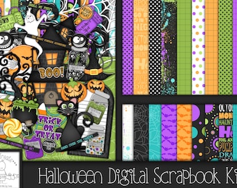 Halloween Digital Scrapbook Kit.  Halloween Themed Scrapbook Kit, Digital Papers, Clip Art, Word Tags and More. **INSTANT DOWNLOAD***