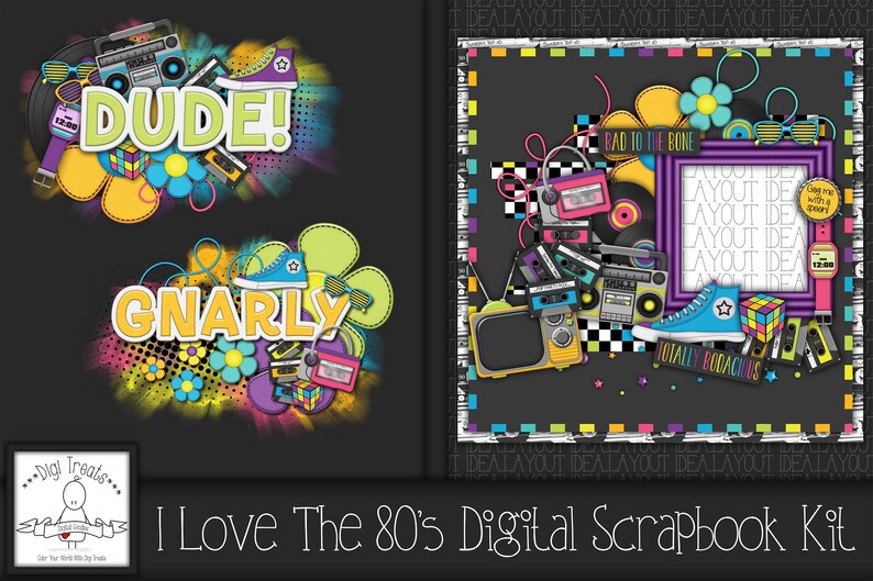 I Love The 80s Digital Scrapbook Kit. 1980s Themed Scrapbook | Etsy