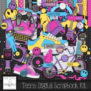 Teen Scene Digital Scrapbook Kit. Children, Teens Themed Scrapbook Kit,  Digital Papers, Clip Art, Word Tags and More. INSTANT DOWNLOAD 