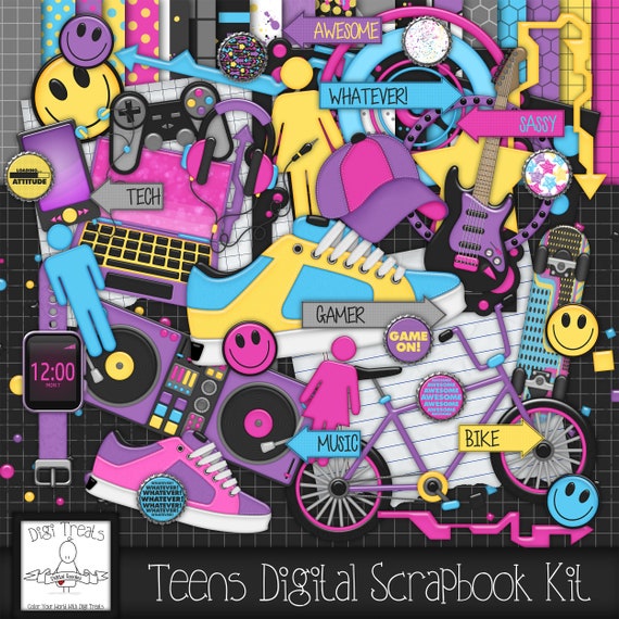 This Girl Digital Scrapbook Kit. Girls Themed Doodle Scrapbook Kit, Digital  Papers, Clip Art, Word Tags and More. INSTANT DOWNLOAD 