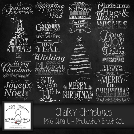 Chalk Effect Christmas Word Art Photoshop Brushes, Christmas Word Art  Overlays, Scrapbooking Embellishment, Chalk Board Effect 