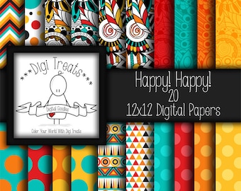 Happy! Happy! digital scrapbook paper pack. 12"x12" (jpeg) digital papers, backgrounds ~ ***instant download***