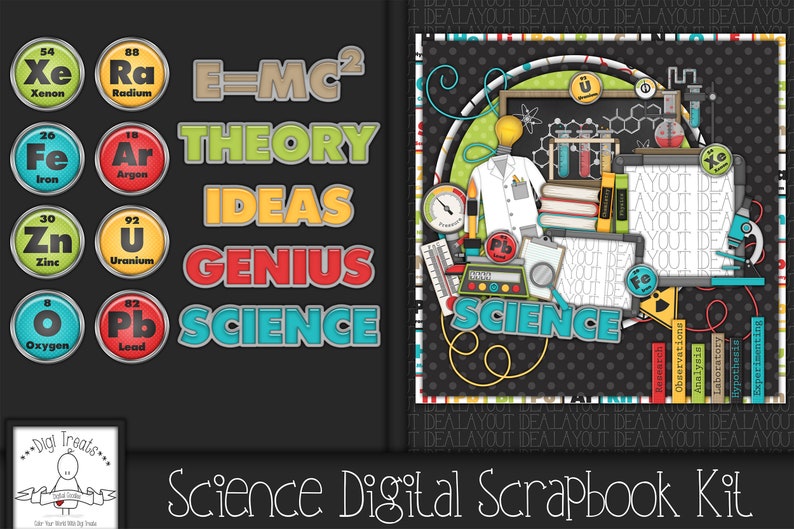 Science Digital Scrapbook Kit. Science Themed Scrapbook Kit | Etsy