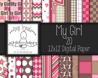 My Girl 12x12 Digital Scrapbook Paper, Girl Digital Paper, Scrapbooking, Card Making, Girl Scrapbook Paper, Instant Download