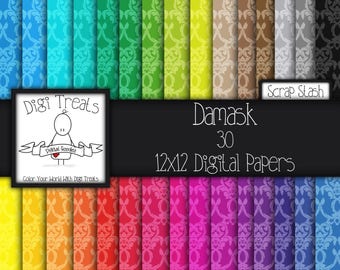 Damask, Scrap Stash digital scrapbook paper pack. 12"x12" (jpeg) digital papers, backgrounds ~ ***instant download***