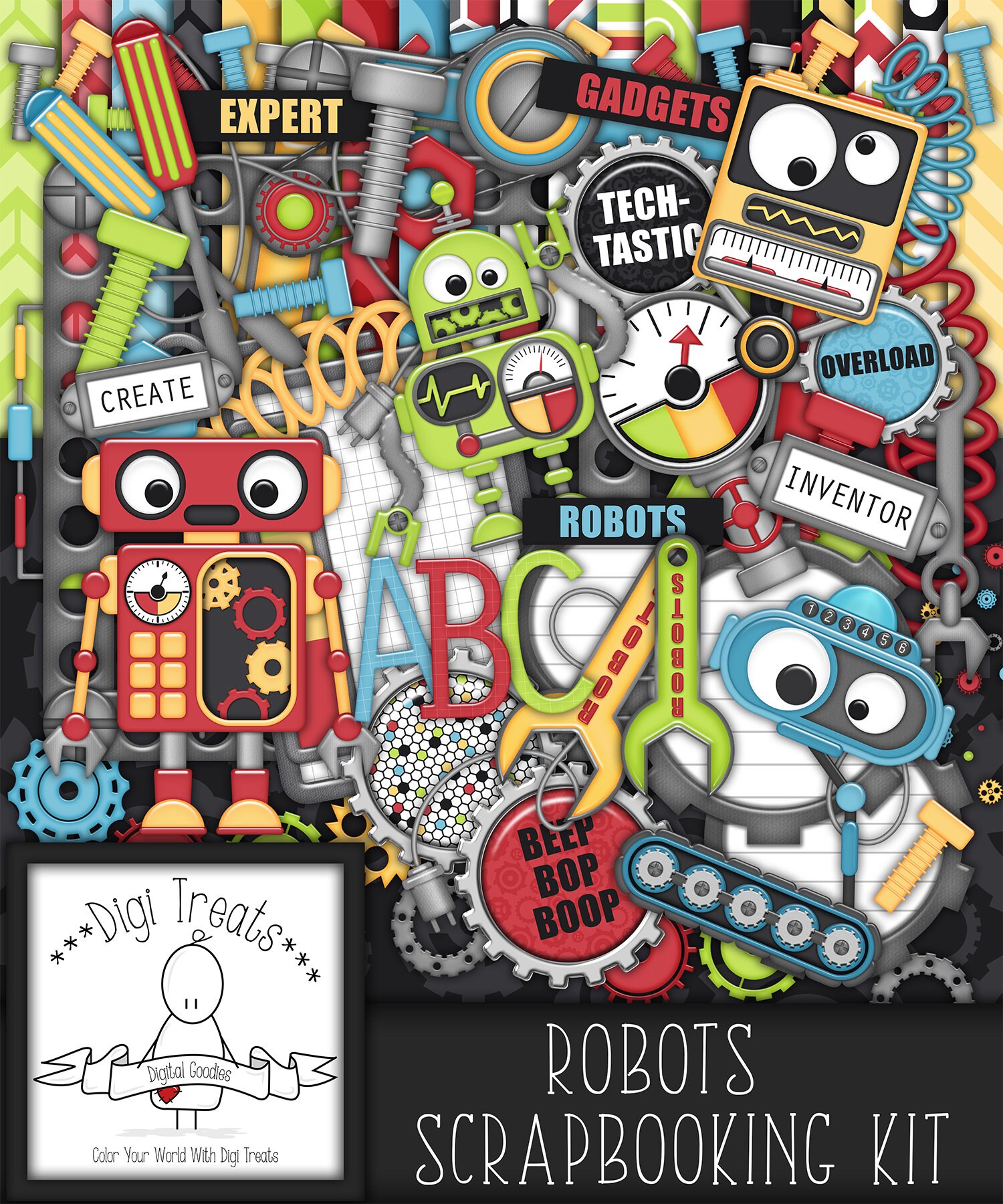 Robots Digital Scrapbook Kit. Robot Themed Scrapbook Kit Etsy
