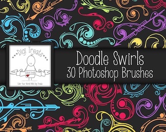 Doodle Swirls Photoshop Brush Set (30 large brushes) High Quality ~ Instant Download.