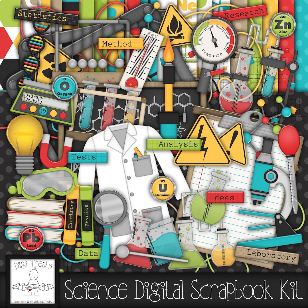 Science Digital Scrapbook Kit. Science Themed Scrapbook Kit, Digital