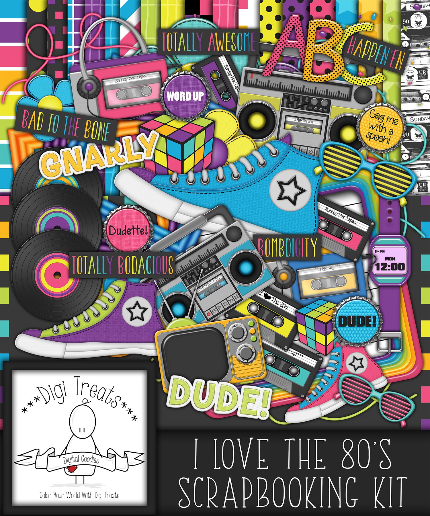 I Love The 80s Digital Scrapbook Kit. 1980s Themed Scrapbook | Etsy
