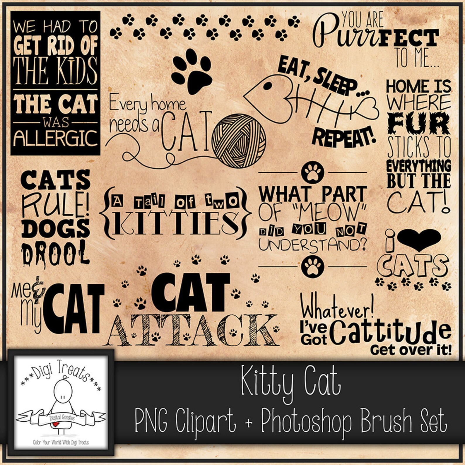 KITTY Cat Word Art PNG Clip Art Brush Set Cat Etsy UK